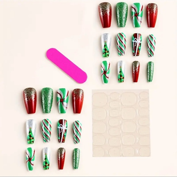 Press-On Nails, NIB, Red, White & Green, Christmas Manicure, Be Party Re… - Picture 4 of 5